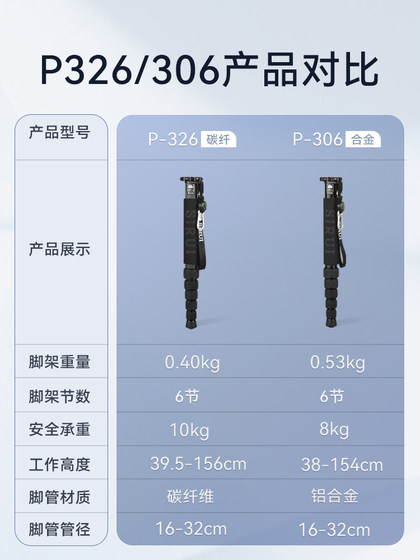 Sirui monopod p326 탄소 섬유 유니콘 랙 SLR 카메라 사진 휴대용 여행 모노 포드 경쟁 이벤트 카메라 비디오 카본 경량 및 휴대용