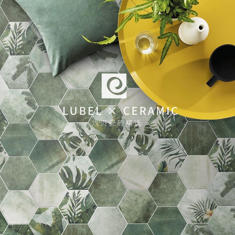 Liubei dark green hexagonal brick tile retro tile floor tile bathroom wall tile courtyard terrace bathroom Guangdong