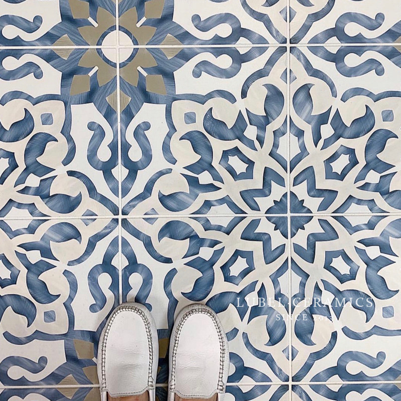 Six Bay Nordic Blue Mediterranean Flower Brick Non-slip Floor Tile Makeup Room Bathroom kitchen Balcony Dining Room Wall Brick