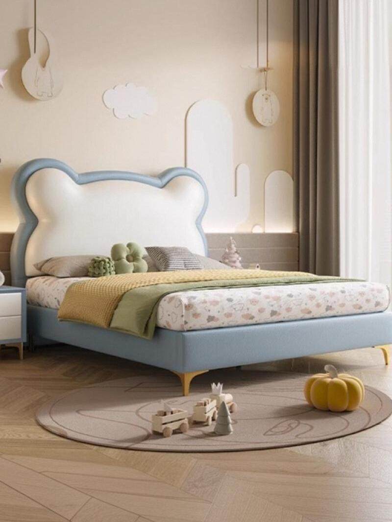 French-Style Cream-Colored 1.5m Cartoon Simple Children's Bed for Boys and Girls, Master and Secondary Bedrooms, Storage Leather Bed, Panda Upholstered Bed