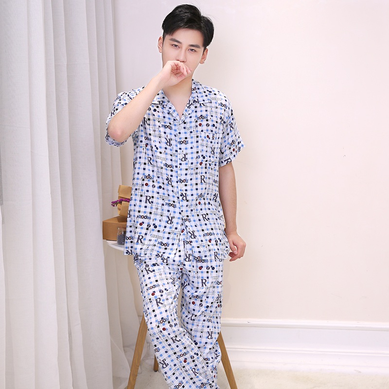 Mùa hè cotton đồ ngủ nam ngắn tay quần trung niên dịch vụ nhà cotton lụa đặt cha nhân tạo cotton kích thước lớn