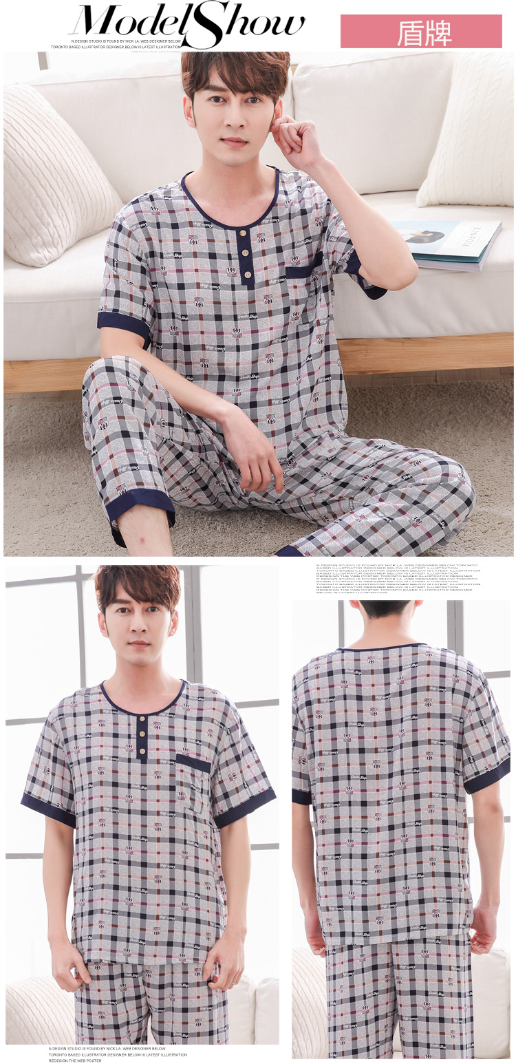 Bông lụa đồ ngủ nam ngắn tay quần cotton home quần áo cotton nhân tạo thanh niên phù hợp với đồ ngủ trung niên phần mỏng lưới