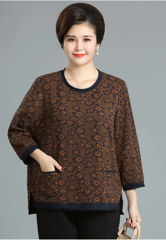 Người trung niên và người cao tuổi thêm phân bón để tăng mùa xuân và mùa thu mới cho phụ nữ áo thun mới chín phần tư tay áo dài 200 kg - Phụ nữ cao cấp