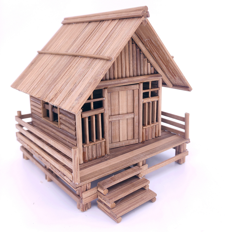 DIY Creative Bamboo Art Carbon-Colored Bamboo Skewers Handmade Practice Class Small Wooden House School Building Model Making