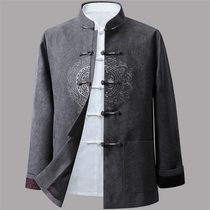 Spring and autumn Chinese style mens clothing thickened middle-aged Tang suit mens long sleeve grandfather jacket jacket father suit