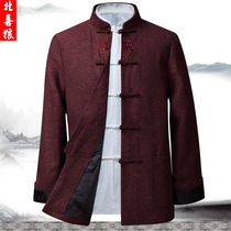 Spring and Autumn Tang suit male long-sleeved jacket middle-aged and elderly people top j&shomes fu Chinese plate buttons Hanfu dad installed L