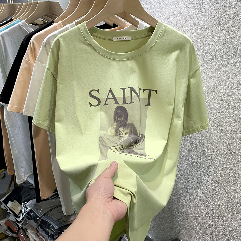 Short sleeve t-shirt woman 2022 new spring summer net red Korean version easy to hit bottom design with little crowdblouse wins