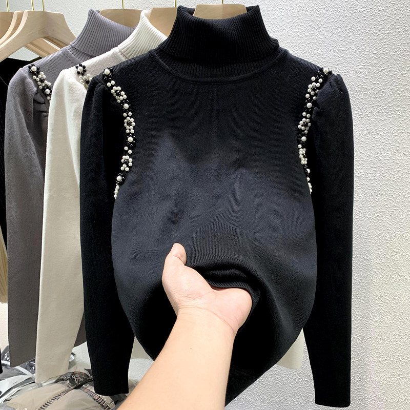 High Collar Sweater Women 2022 Spring Dress Design Sensation with small crowdwork nail beaded eyewear for the bottom-knit underweaters