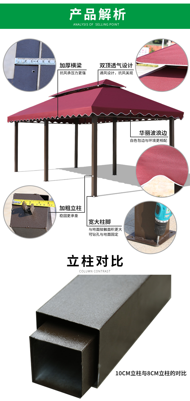 Gian hàng ngoài trời mái hiên bốn cột gian hàng bốn góc bốn chân ô gazebo tán roman - Lều / mái hiên / phụ kiện lều cọc cắm trại