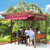 Outdoor Patio Cool Pavilions Grape Racks With Table And Chairs Carbonated Embalming Wood Pavilions Garden Building Top Iron Art Casual Awning