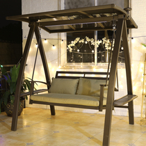  Outdoor swing Courtyard double solar light rocking chair Wrought iron balcony Outdoor leisure terrace hanging chair Swing hanging basket