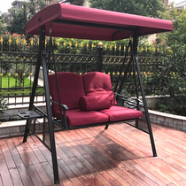  Swing outdoor cradle chair Indoor outdoor balcony Courtyard Garden Wrought iron hanging chair Two-person three-person hanging basket rattan chair swing