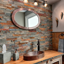Taiwanese copper washbasin Oval new Chinese art retro semi-embedded home bathroom hand wash basin