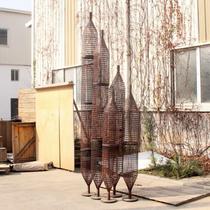Wrought Copper Sculpture Hotel Lobby Decoration Soft Dress Personality Designer Custom Bamboo Cage Five-piece Braided Creative Ornaments