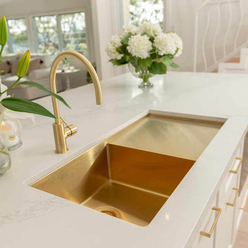Household bathroom kitchen faucet brushed gold brass rose gold countertop washbasin full copper hot and cold water mixing valve - Taobao