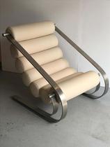 Leather sofa Office master bedroom lazy living room balcony combination stainless steel Italian simple creative leisure chair