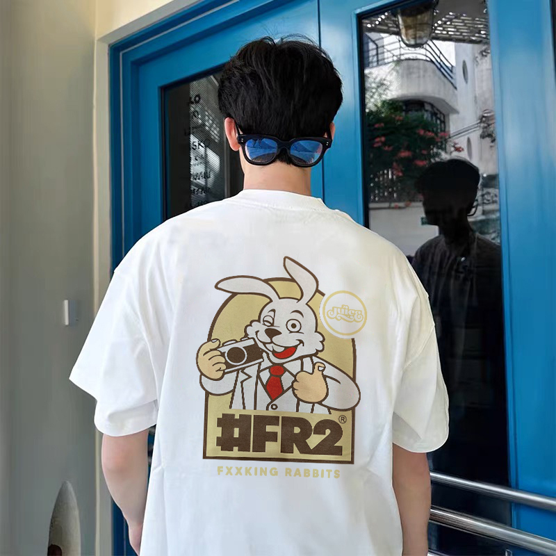 # Fr2 X Juice Edison Chen Co-Branded Juice Rabbit Unisex Couple American Retro Short-Sleeve T-Shirt # Fr2 X Juice Edison Chen Co-Branded Juice Rabbit Unisex Couple American Retro Short-Sleeve T-Shirt