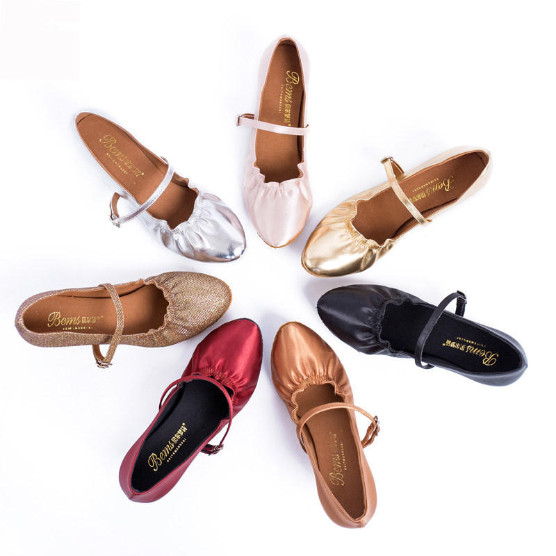 Fashion Modern Dance Shoes Ladies Square Dance Autumn Winter Waltz Female Adult Baotou Satin Middle Heel Dancing Shoes