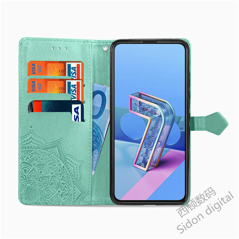 Zenfone 7, Zenfone 7 Pro Wallets Folio Flip Magnetic Synthetic Leather Card Holder Folding Stand Embossed Mandala Pattern