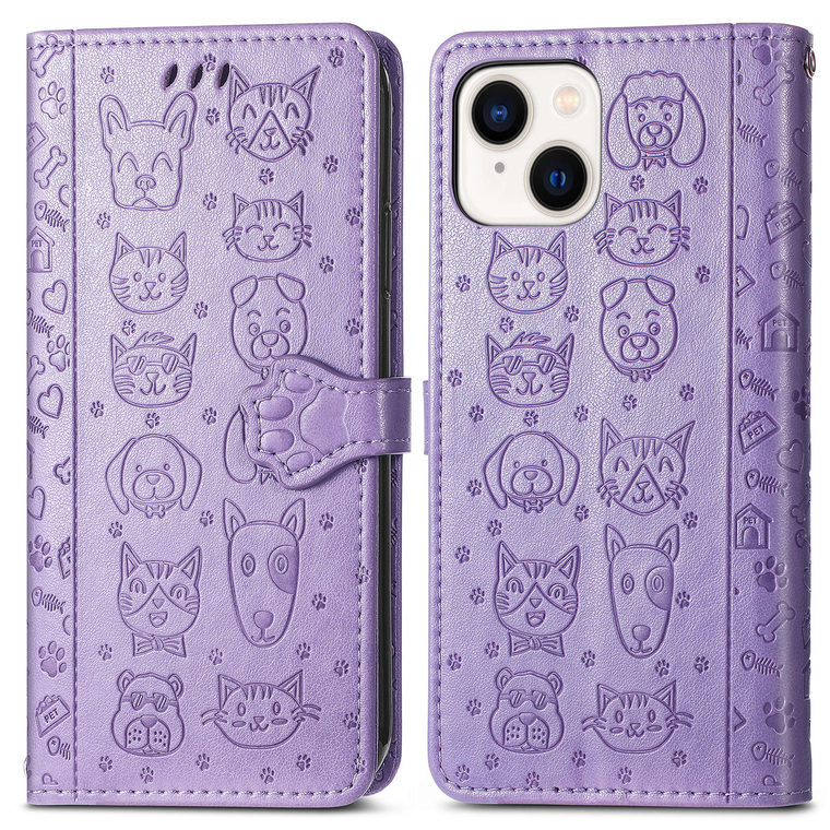 Pink Leather Embossed Cat Dog Paw Print Wallet iPhone Case