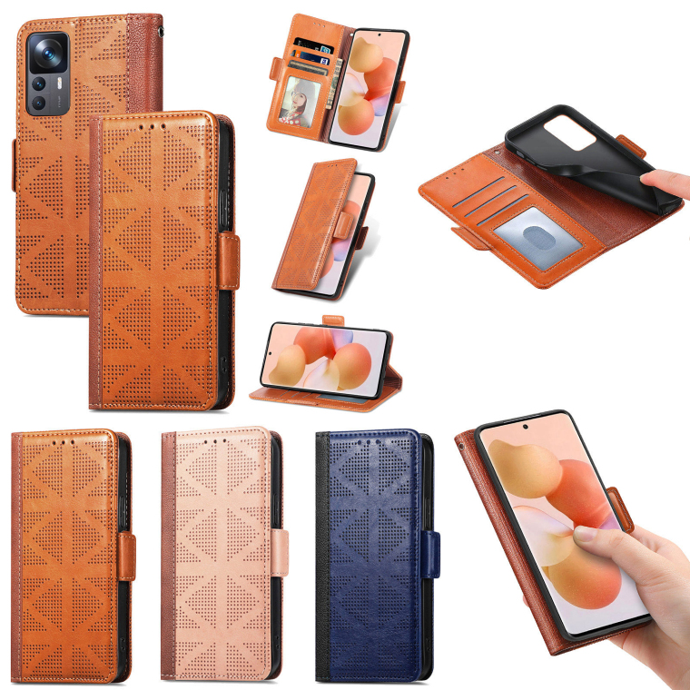 Diamond Pattern Wallets Folio Flip Magnetic Synthetic Leather Card Holder Folding Stand 12T, 12T Pro Phone Case