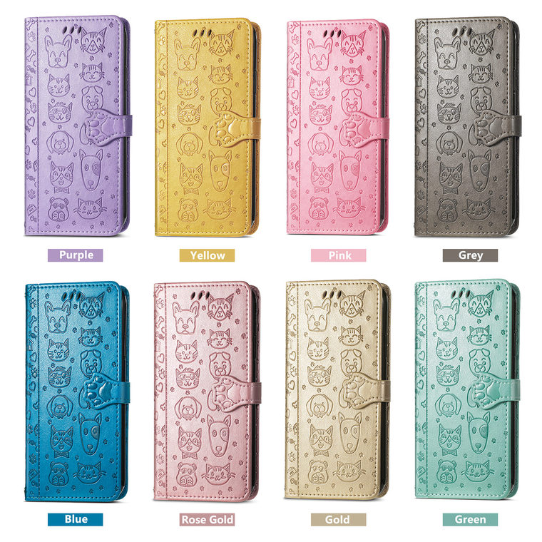 Pink Leather Embossed Cat Dog Paw Print Wallet iPhone Case