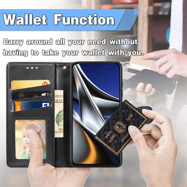 POCO M4 Pro Wallets Folio Flip Rivet Magnetic Synthetic Leather Card Holder Folding Stand Phone Case