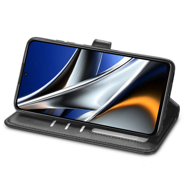 POCO M4 Pro Wallets Folio Flip Rivet Magnetic Synthetic Leather Card Holder Folding Stand Phone Case