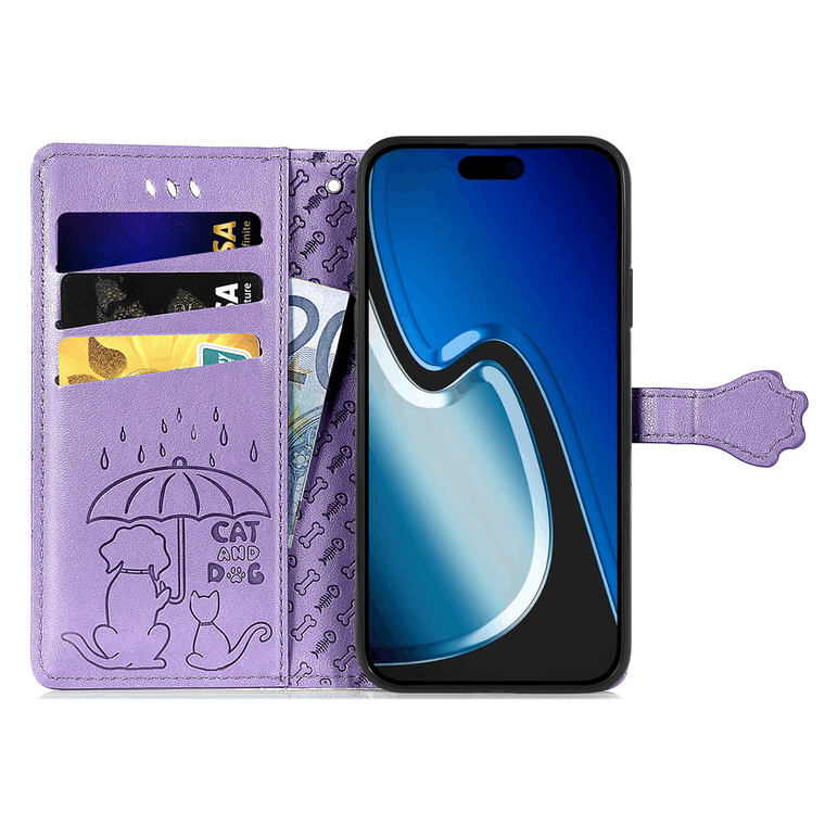 Pink Leather Embossed Cat Dog Paw Print Wallet iPhone Case