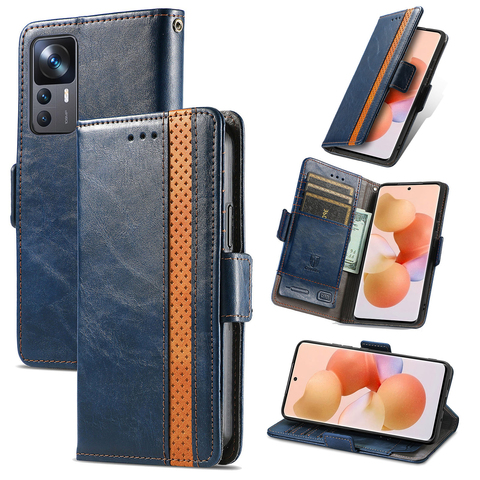 Blue — Wallets Folio Flip Two Tone Magnetic Synthetic Leather Card Holder Folding Stand K50, K50 Pro, K50 Ultra, 12T, 12T Pro