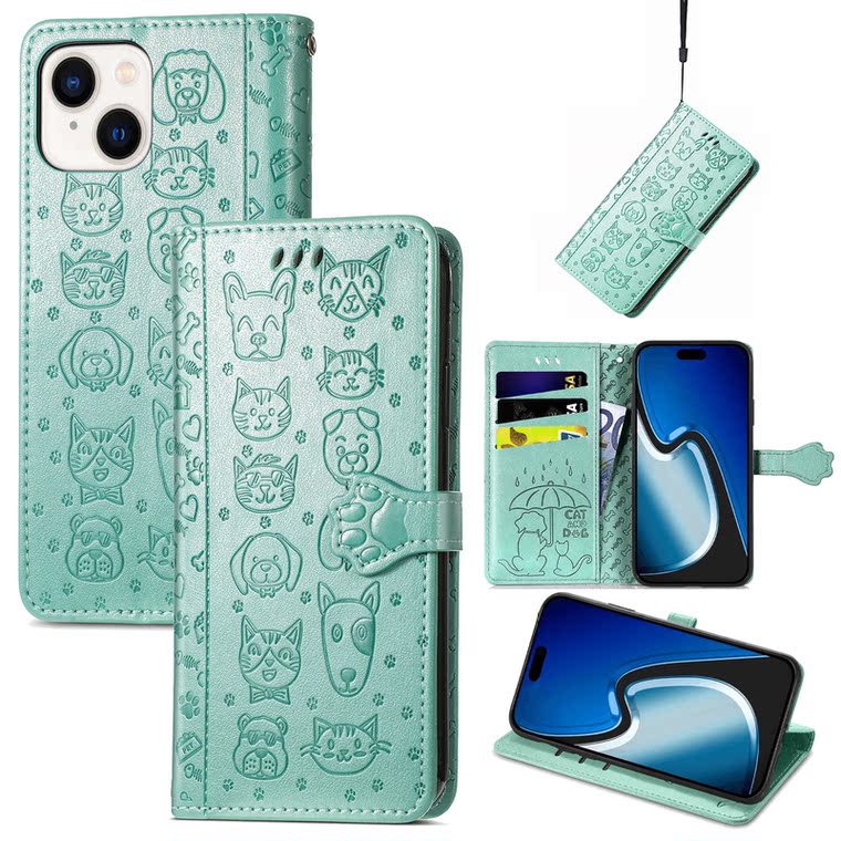 Pink Leather Embossed Cat Dog Paw Print Wallet iPhone Case