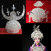 Guizhou Miao silver jewelry Miao hat headgear chest collar yellow flat silver cap