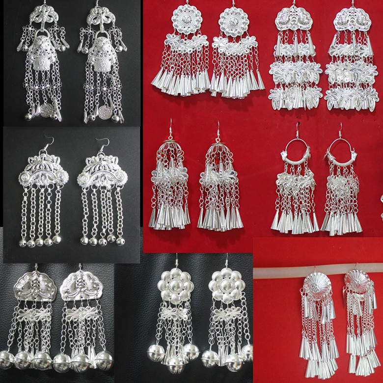 Yunnan Miaofan silver jewelry Yi ethnic minority dance performances wear new exaggerated ear jewelry