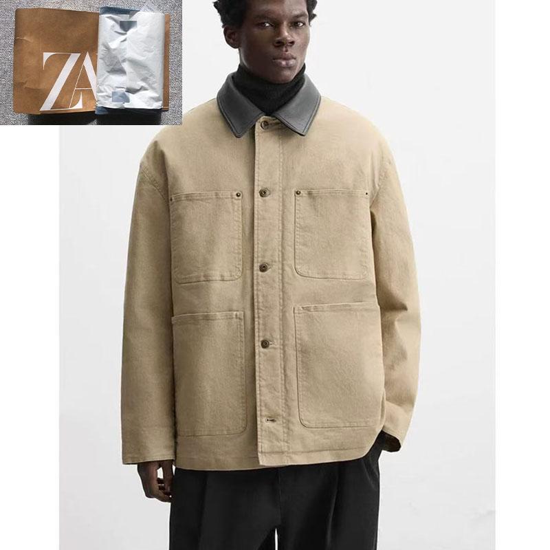 Za New Men's Clothing, Multiple Color Options, Contrasting Color Washed Slim-Fit Cotton Parka Jacket, Cotton Jacket Coat 8281155