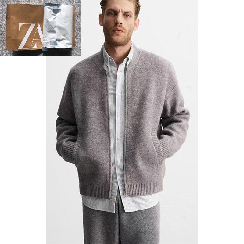Za2025 Autumn and Winter New Men's Loose V Neck Comfortable Long-Sleeved Knitted Sweater Zipper Cardigan Jacket 9598373