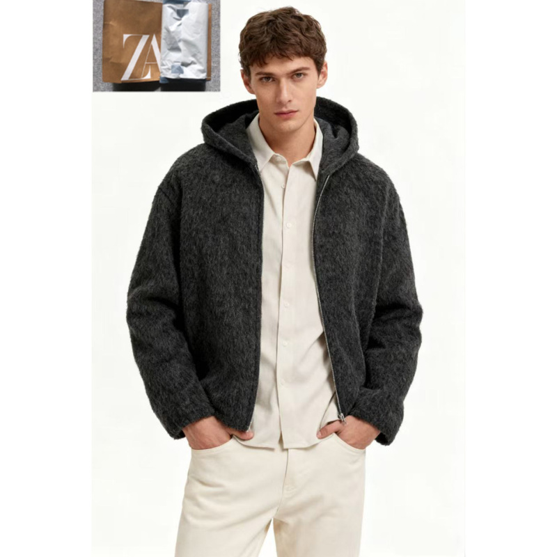 Hm&Zr Za2025 New Autum Men's Loose Hooded Plush Zipper Shirt Jacket 3411700 Hm&Zr Za2025 New Autum Men's Loose Hooded Plush Zipper Shirt Jacket 3411700
