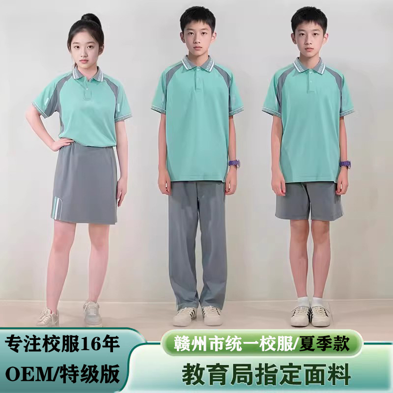 Jiangxi Province Ganzhou City Primary and Secondary School Students' Unified Summer School Uniform Short-Sleeved T-Shirt Set Skirt Pants Shorts Long Pants
