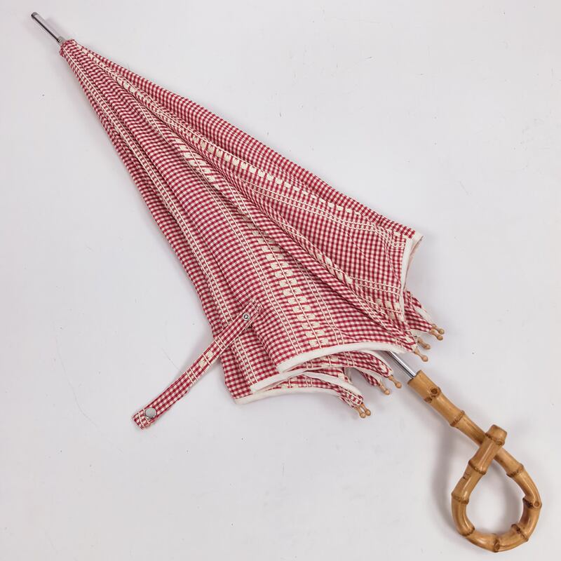 【Victoria Cotton Red and White Plaid】Japanese Bamboo Handle Manual Apollo Pagoda Long Handle Small Umbrella