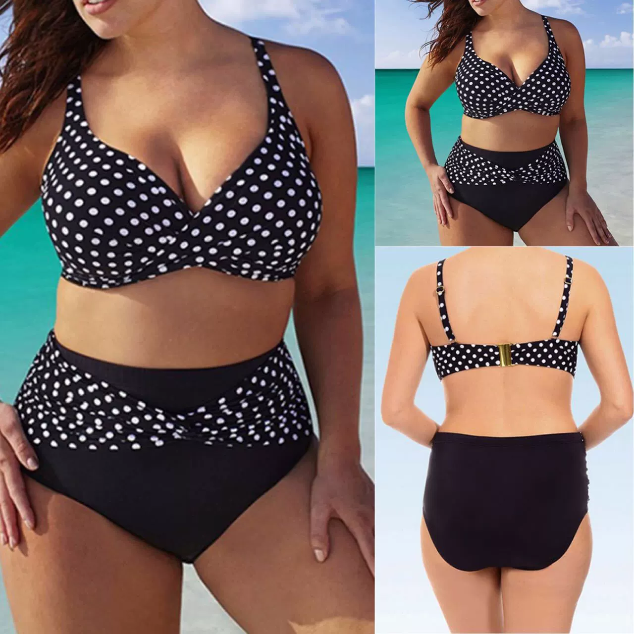 Áo tắm nữ xuyên biên giới mới 2019 chấm bi xẻ tà sexy plus size đồ bơi bikini chấm bi bikini - Bộ đồ bơi hai mảnh