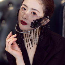 Black tassel veil Sexy fashion trend personality photo suit Princess female rose lower half face mysterious mask