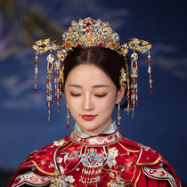Chinese bride headdress Qing Palace atmospheric Queen cloisonne phoenix crown Forbidden City Qing Dynasty classical wedding Xiuhe clothing hair accessories