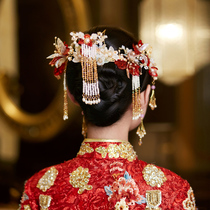  National style hair accessories Red rear hair area tassel flower making liquid Ancient style handmade costume photo jewelry Xiuhe clothing headdress