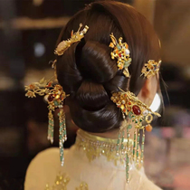 Chinese retro Hanfu headdress Jade ancient costume hair accessories Classical wedding bride wedding court Xiuhe clothing accessories