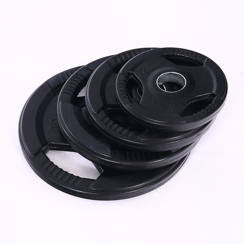 Rubber-coated dumbbell barbell piece big hole 10kg15kg20kg three-hole hand grab piece 5cm Austrian pole fitness weight piece