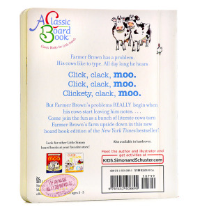 廖彩杏推荐书单 凯迪克 咔嗒，咔嗒，哞英文原版 Click, Clack, Moo: Cows That Type 韵文与歌谣 凯迪克银奖 纸板书