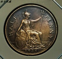 UK 1936 1 2 ½ pence bronze coin diameter 25 5MM