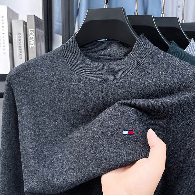 Tommy Hilfiger Men's Sweater Autumn and Winter Half-Turtleneck Knit Base Layer Combed Wool Anti-Pilling Top