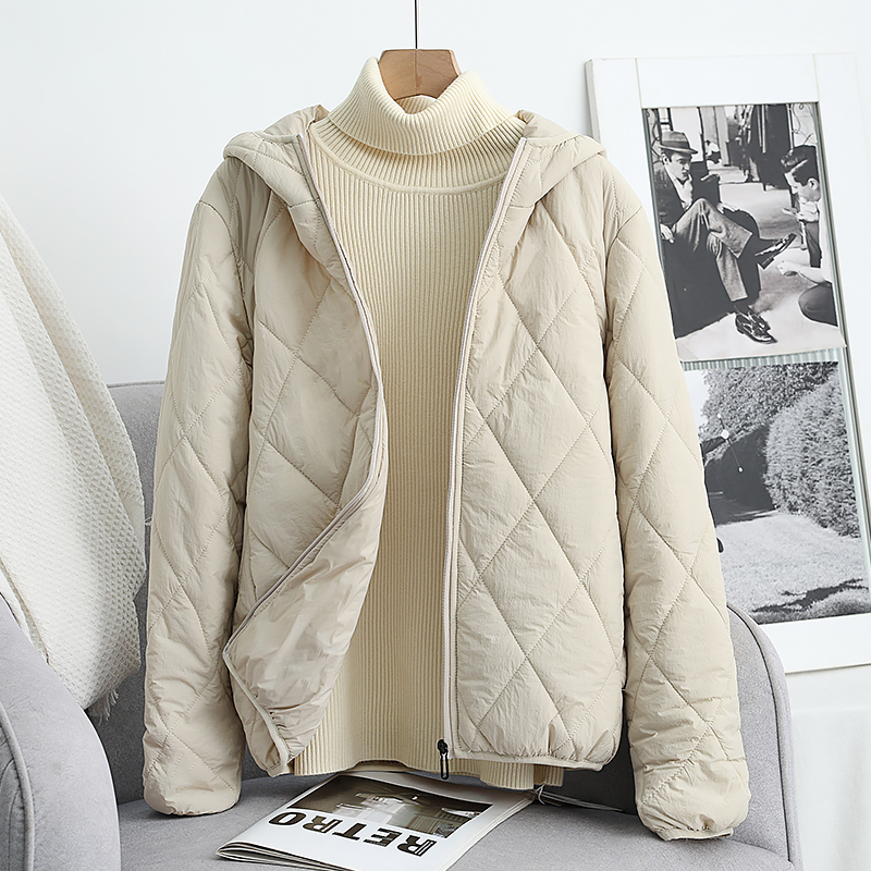 ins Japanese-Style Lightweight Cotton Jacket 2025 Autumn and Winter Casual Couple Style Unisex Diamond Pattern Hooded Versatile Cotton Coat