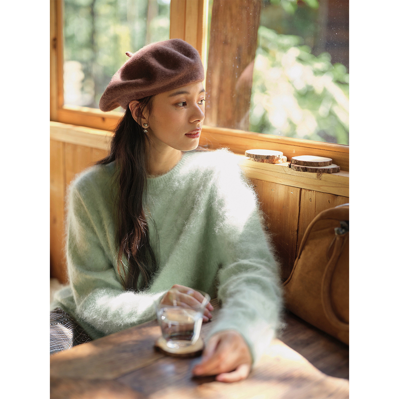 Zhihua/Cloud-Like Washed Brushed Technology_ Minimalist Loose Round Neck Top 100% Pure Cashmere Sweater for Women
