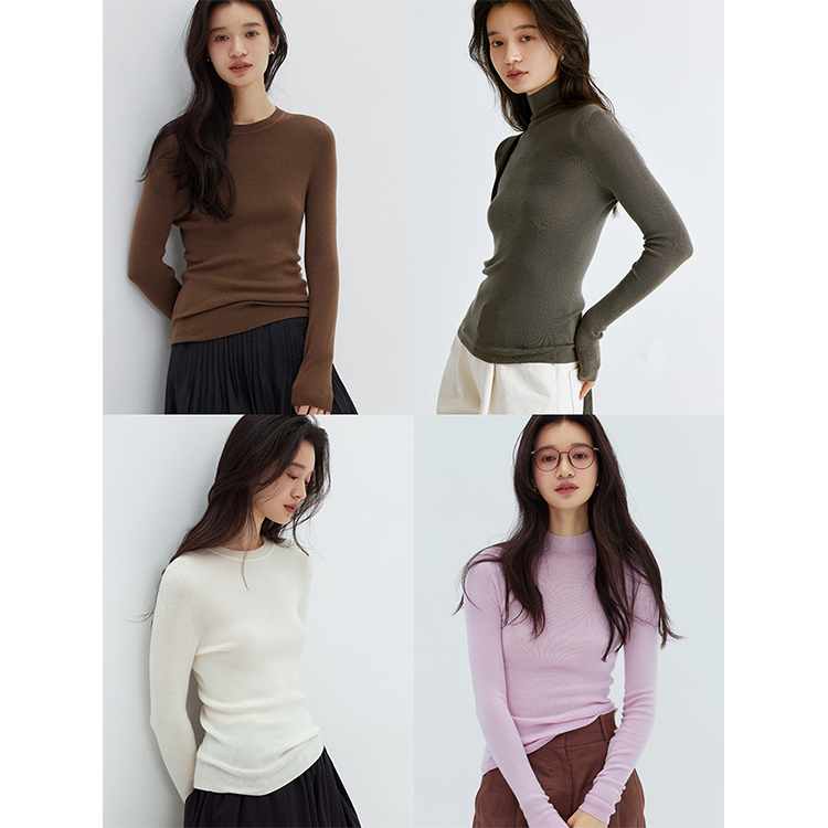 Zhihua/15.5 Micron Super160S Golden Wool Island Fine 18-Gauge Seamless Base Layer Sweater for Women